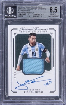 2018 Panini National Treasures Century Collection Material Autographs #2 Lionel Messi Signed Jersey Card (#15/20) - BGS NM-MT+ 8.5/BGS 10